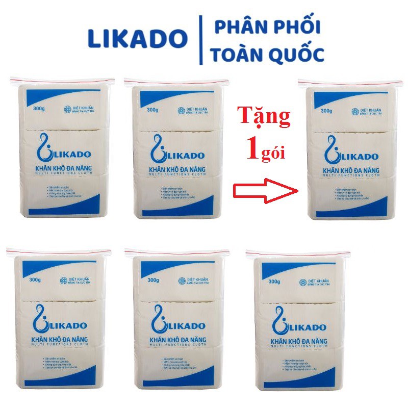 [LIKADO] Khăn vải khô đa năng Likado 300g kích thước(14x20), 270 tờ ( 5 tặng 1)