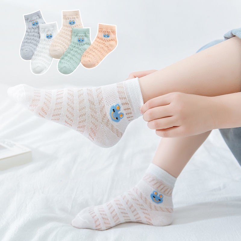 Bộ 5 Đôi Vớ Cotton Mỏng Thoáng Khí Thấm Hút Mồ Hôi In Hoạt Hình Dễ Thương Cho Bé