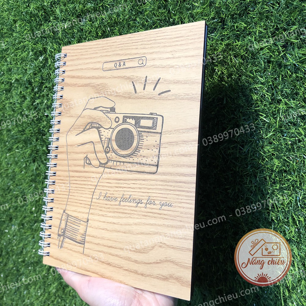 NOTEBOOK cá nhân - Sổ tay bìa gỗ khắc hình máy ảnh xịn xò - Khắc tên theo yêu cầu