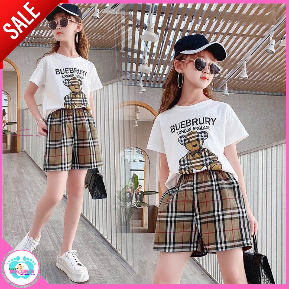 Sét bộ bé gái - Sét bộ quần áo trẻ em mùa hè 18-45kg dành cho bé gái mẫu Burbery đáng yêu, xinh xắn