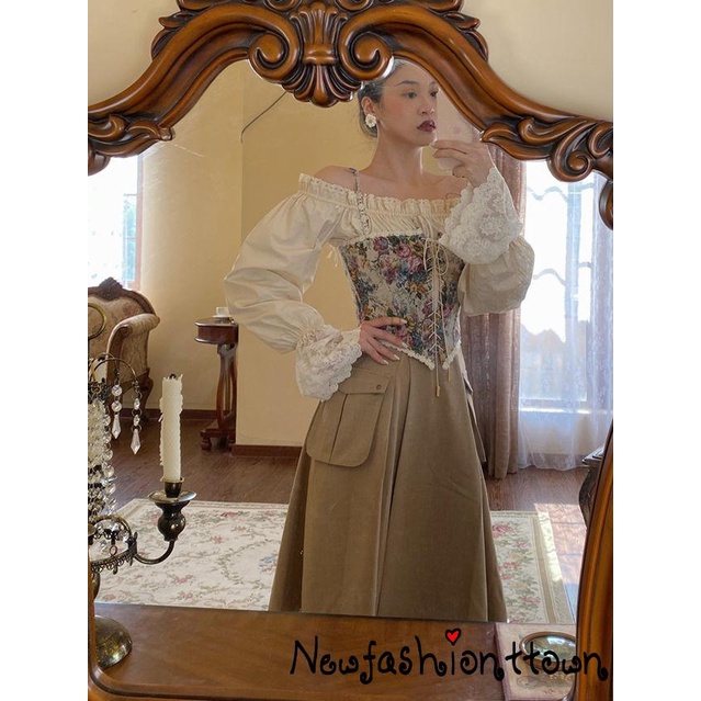 Áo croptop hai dây không tay họa tiết hoa phong cách retro cho nữ