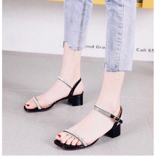 Giày sandal cao gót 5 phân quai đính đá