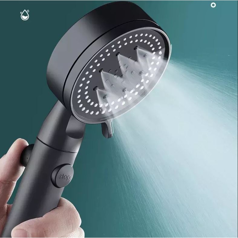 Vòi hoa sen mặt xoay 5 chế độ nước, có nút bật tắt trên thân tiện lợi kèm dây sen tiêu chuẩn chất liệu inox