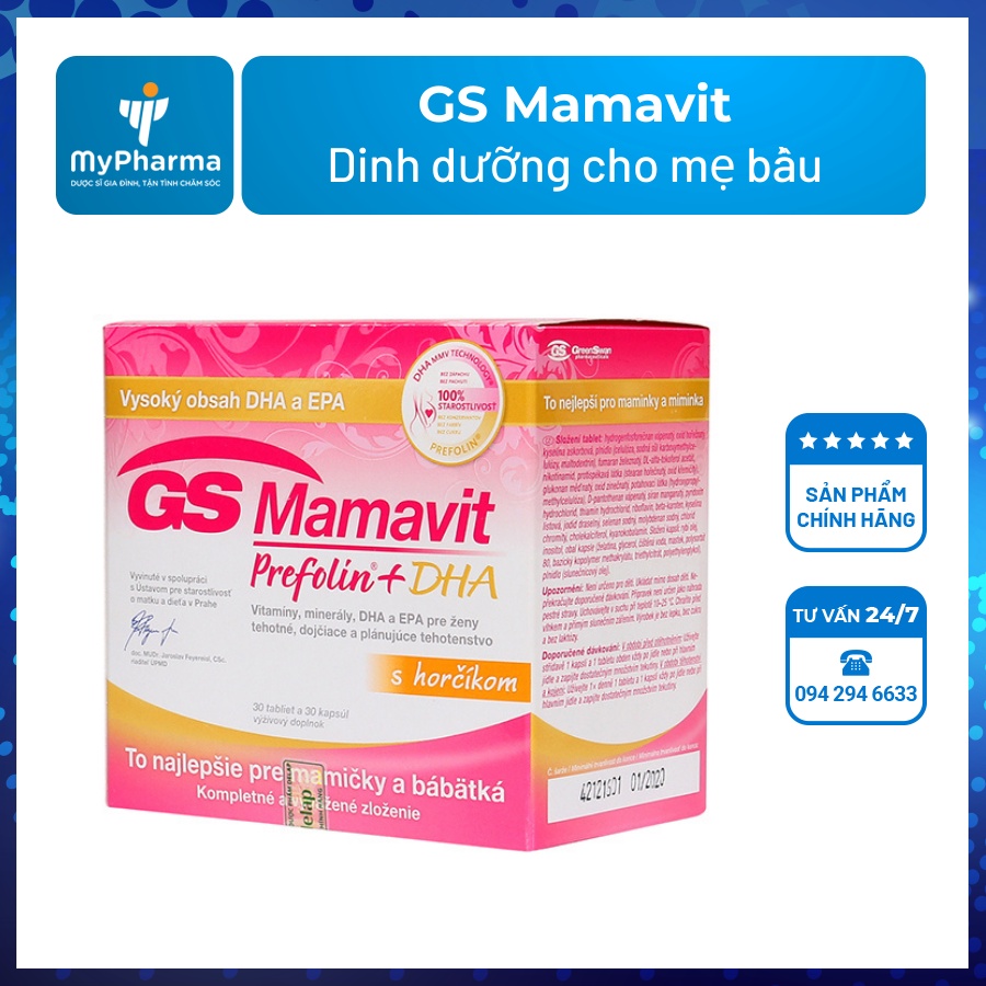 [Bổ bầu] GS Mamavit Prefolin+DHA+EPA - Bổ sung vitamin, khoáng chất, DHA, EPA cho phụ nữ trước, trong và sau khi sinh