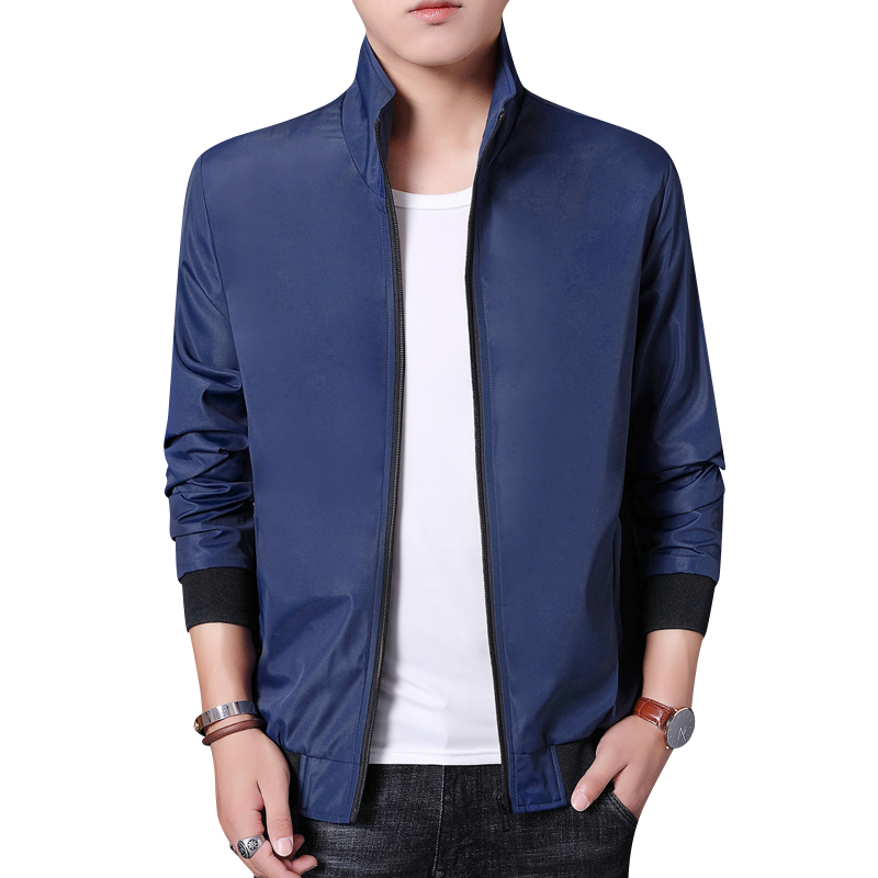 Men's casual business jacket fashion stand collar solid color multi-pocket jacket | WebRaoVat - webraovat.net.vn