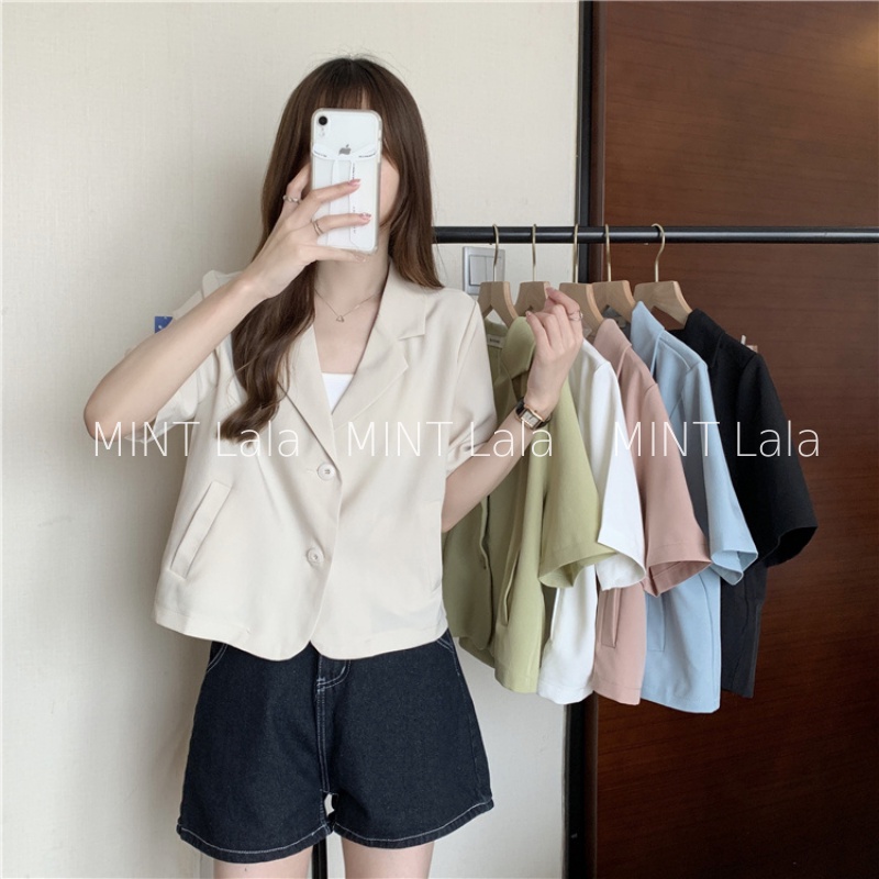 Áo Blazer Nữ Tay Ngắn Croptop Phong Cách Hàn Quốc - Hàng QC