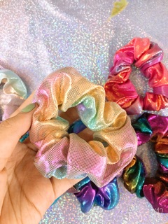 Chun buộc tóc scrunchies hologram siêu chất!