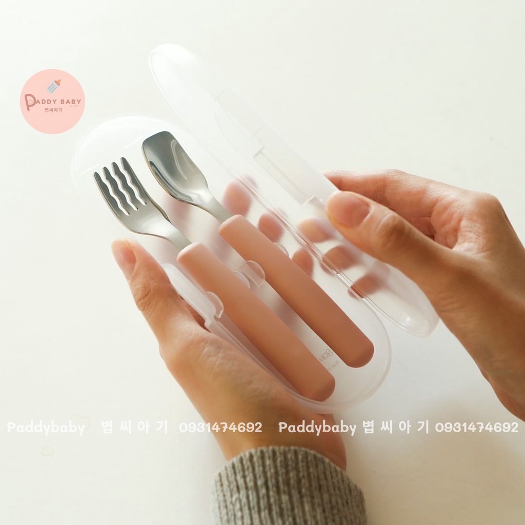 Set thìa nĩa inox Dailylike Bonbon nội địa Hàn cho bé từ 12m+ ăn dặm [Kèm hộp đựng vệ sinh]