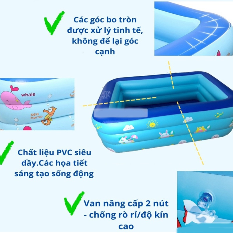 Hồ bơi cho bé phao 3 tầng bơm hơi ĐỦ KICH THƯỚC, Bể bơi phao thành cao cho bé