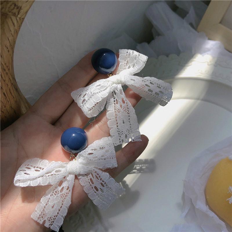 Korea Ins Lace Bow Retro Girl Fashion Cute Long Earrings