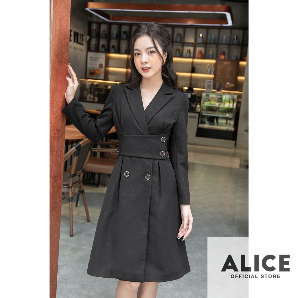 Váy Công Sở Dáng Dài Cổ Vest ALICE V715, Váy Thiết Kế Đai Eo Tôn Dáng Cho Mùa Thu Đông | BigBuy360 - bigbuy360.vn