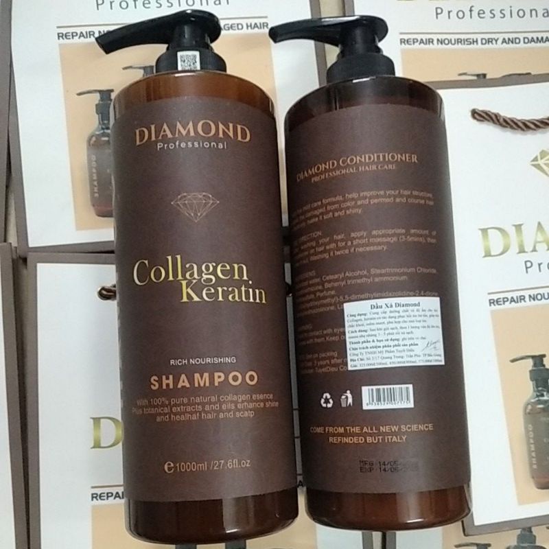 Dầu gội xả collagen diamond chống gàu mọc tóc hương thơm sang trọng 1000ml