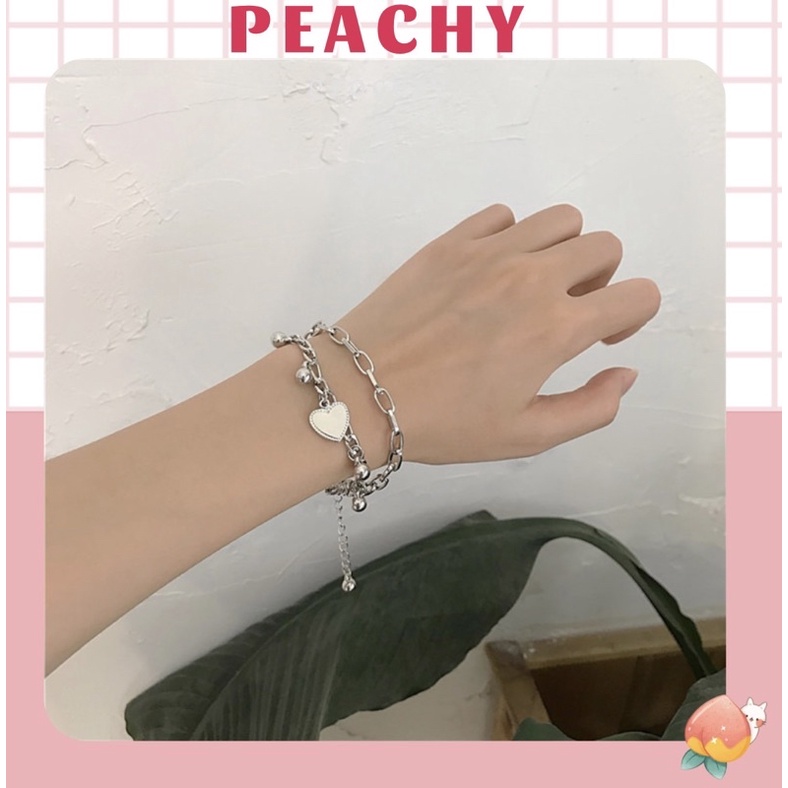 Vòng tay titan dây trái tim Peachy nữ tính thanh lịch dành cho nữ phong cách Hàn Quốc