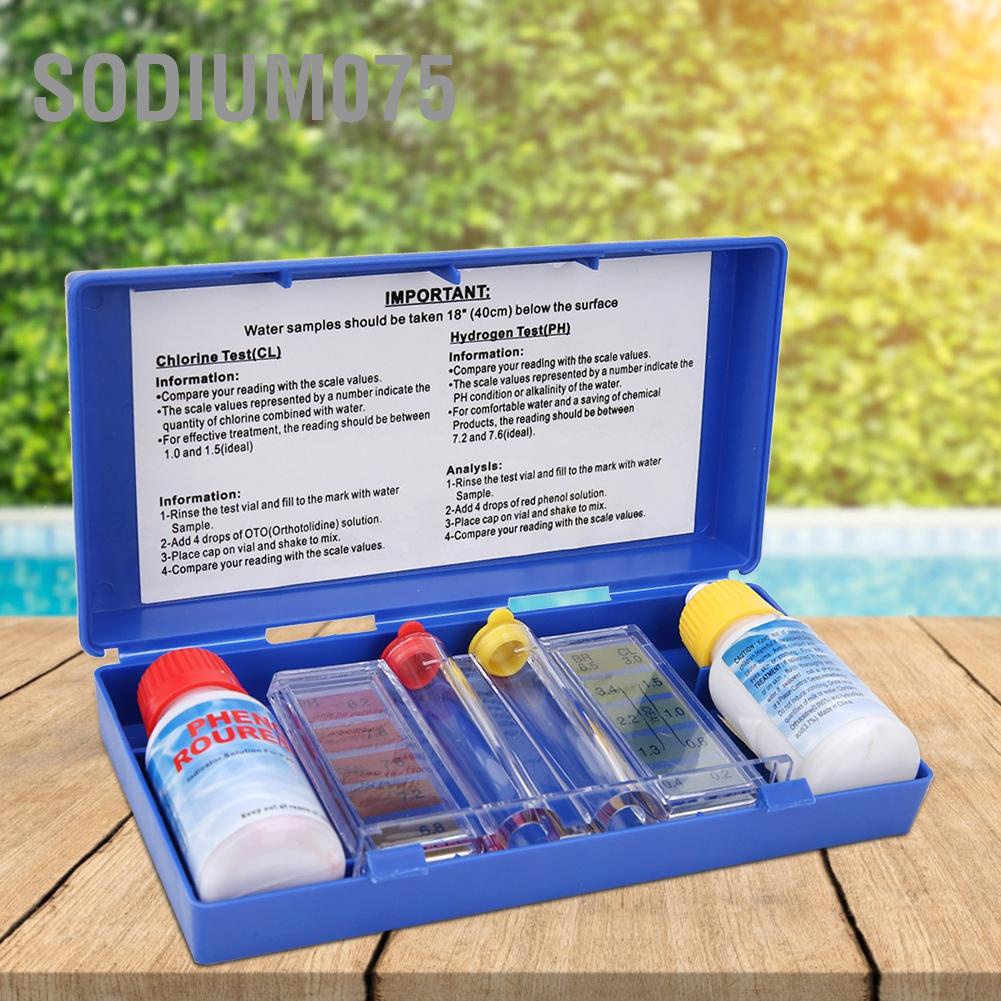 Sodium075 PH Chlorine Water Quality Test Kit Swimming Pool Tester Testing Box