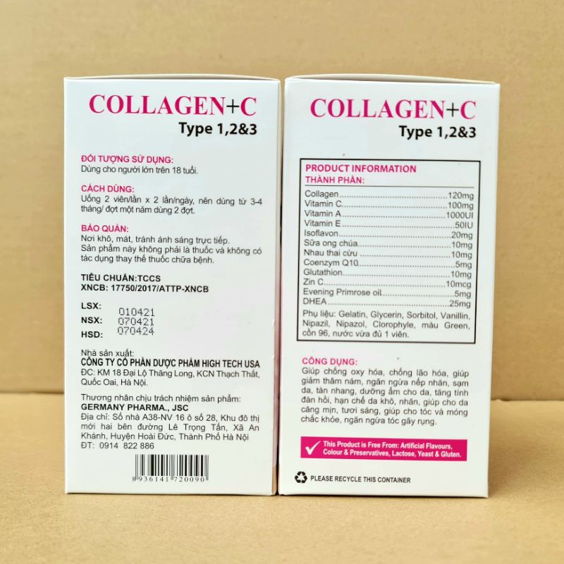 ĐẸP DA, SÁNG DA - COLLAGEN+C 60 viên sữa ong chúa, nhau thai cừu