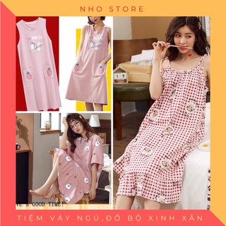Đầm Ngủ Cộc Tay Nữ Chất Vải Cotton 365🌸 KÈM ẢNH THẬT🌸Đầm Mặc Nhà Dễ Thương