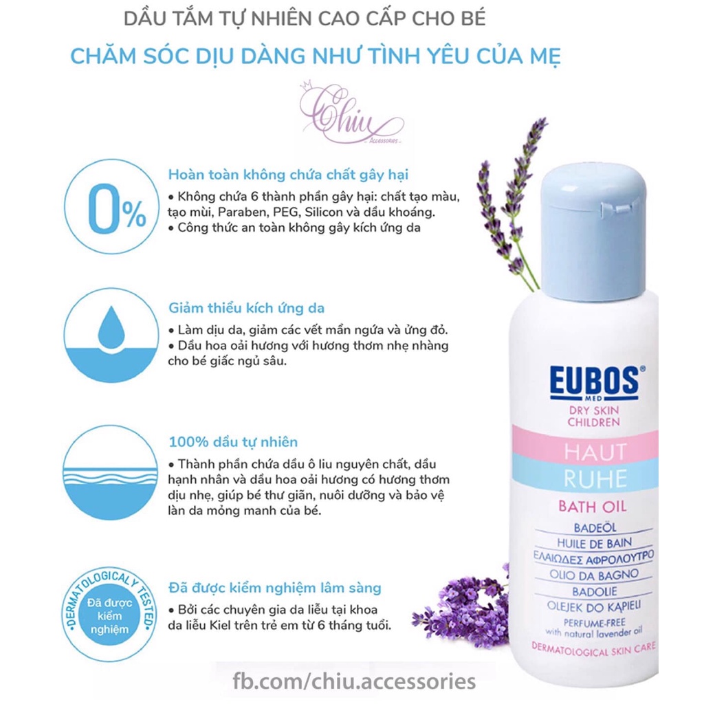 Dầu tắm cho trẻ em Eubos Haut Ruhe Bath Oil dành cho làn da khô, da nhạy cảm 125ml