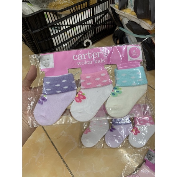 Set 3 đôi tất chống trượt xanh hồng sơ sinh đến 3Y