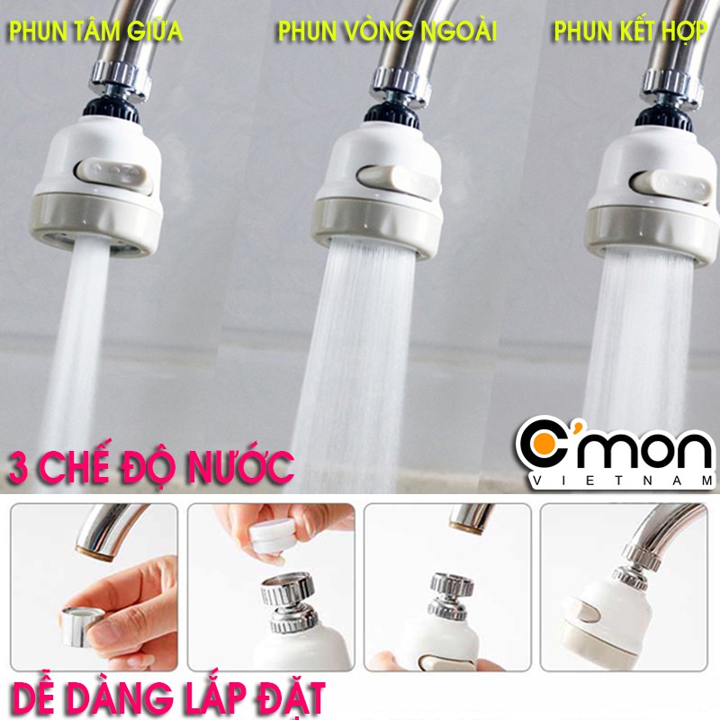 Đầu vòi tăng áp điều hướng xoay 360 độ với 3 chế độ nước C'mon DV-03