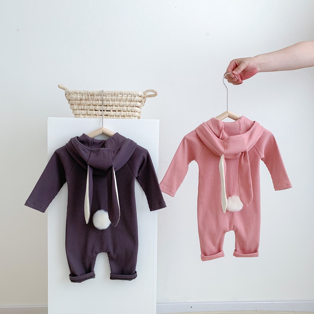 Áo Liền Quần Tay Dài In Hình Thỏ Dễ Thương Cho Bé Trai &amp; Gái Từ 0-2 Tuổi