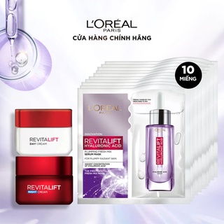 Bộ 10 mặt nạ HA Fresh Mix Serum & kem ngày Revitalift & kem đêm Revitalift L'Oreal Paris