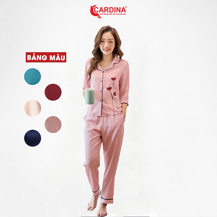 Đồ Bộ Nữ 𝐂𝐀𝐑𝐃𝐈𝐍𝐀 Pijama Chất Lụa Satin Nhật Cao Cấp Quần Dài Tay Lỡ Hoạ Tiết Hoa Tuylip 1Pi04