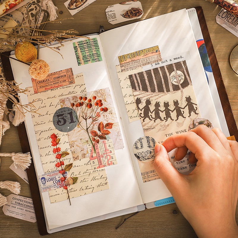 Set 80 tờ miếng dán độc đáo phong cách retro dùng trang trí