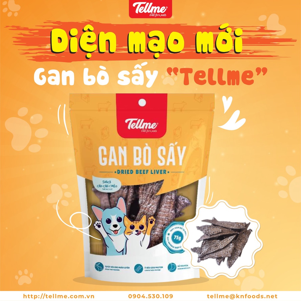 Gan bò Sấy cho chó mèo cao cấp Tell Me - Gói 75g 100% gan bò tự nhiên.