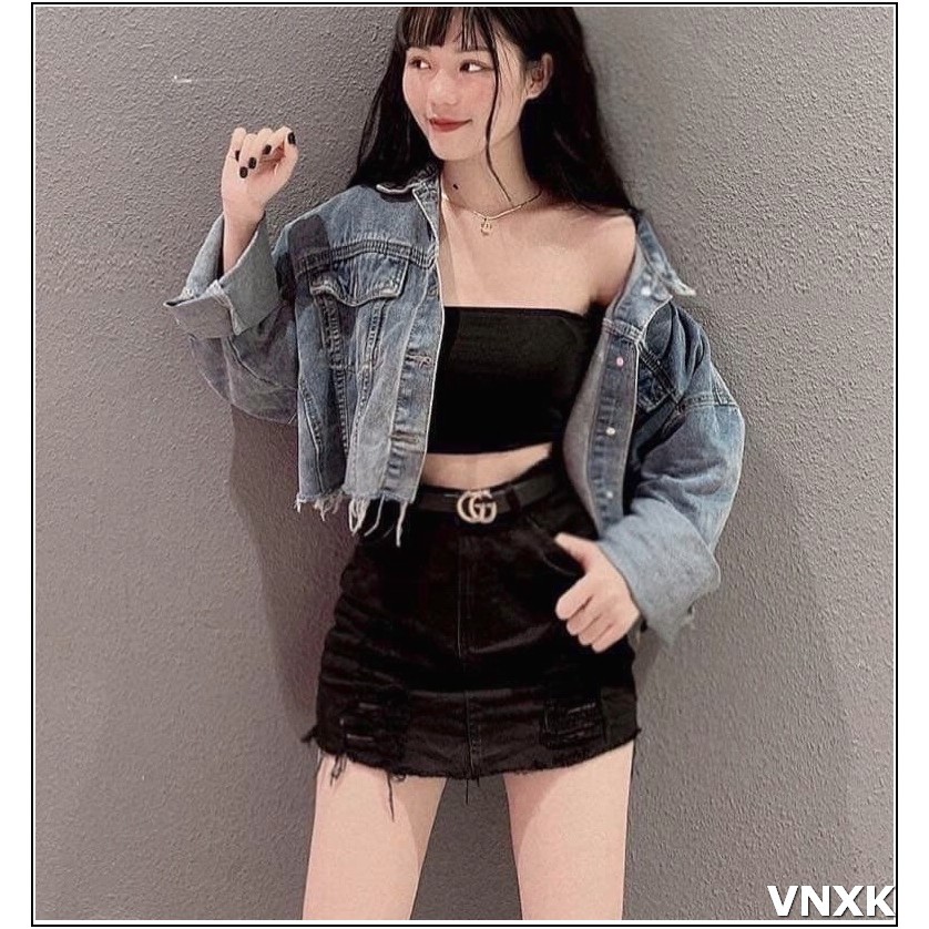 chân váy jean nữ rách ĐEN - TRẮNG SIÊU XINH -V1V1