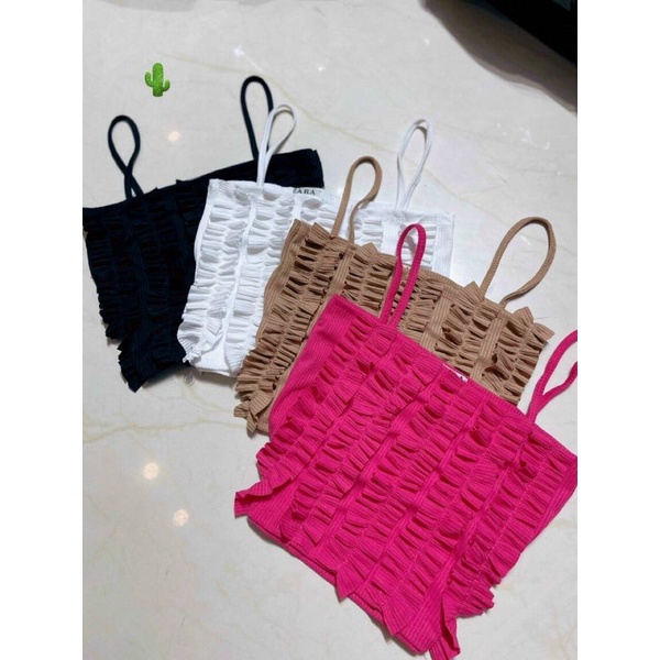 Áo kiểu croptop hai dây nhún bèo