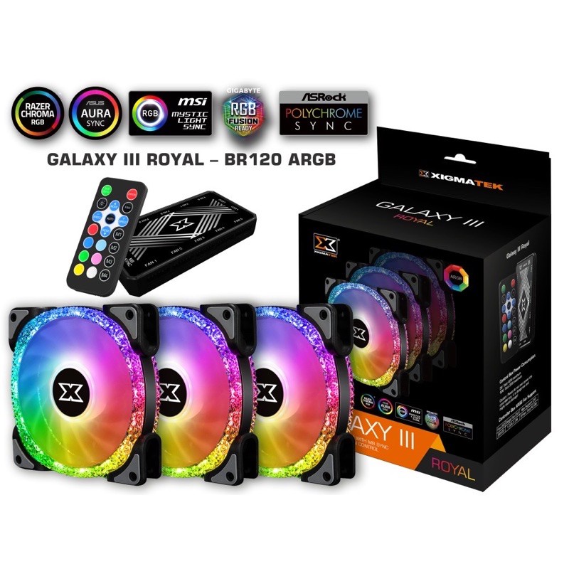 Bộ Fan RGB Xigmatek BR120 (3Fan kèm 1 hub &amp; 1 điều khiển) | Hàng chính hãng bảo hành 12 tháng