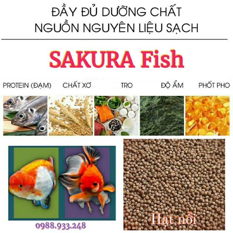 Cám Sakura- Tiêu chuẩn Nhật Bản dành cá Vàng, cá 7 màu Túi 400g