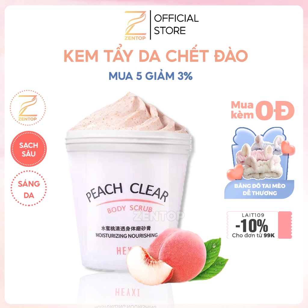 Kem Tẩy Da Chết Toàn Thân Heyxi Đào Peach 200g Sạch Sâu Dịu Nhẹ Zentop