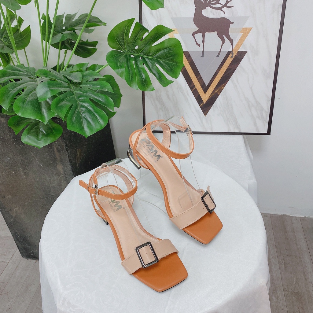 Giày Sandal Cao Gót Phối 2 Màu PAM Giày Việt - Chất Lượng Việt Da Mềm Quai Ngang Đế Trong 3cm - SDCGT603 - Size 36-40