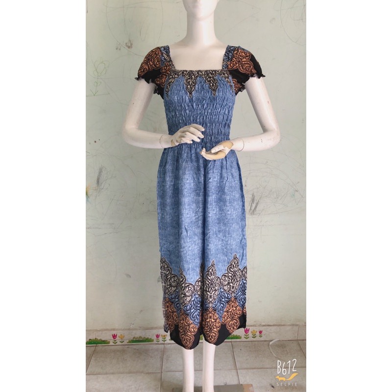 [47-60ky/chọn màu]Đầm maxi lanh tay phồng chạy chỉ thun quanh thân tôn dáng | BigBuy360 - bigbuy360.vn