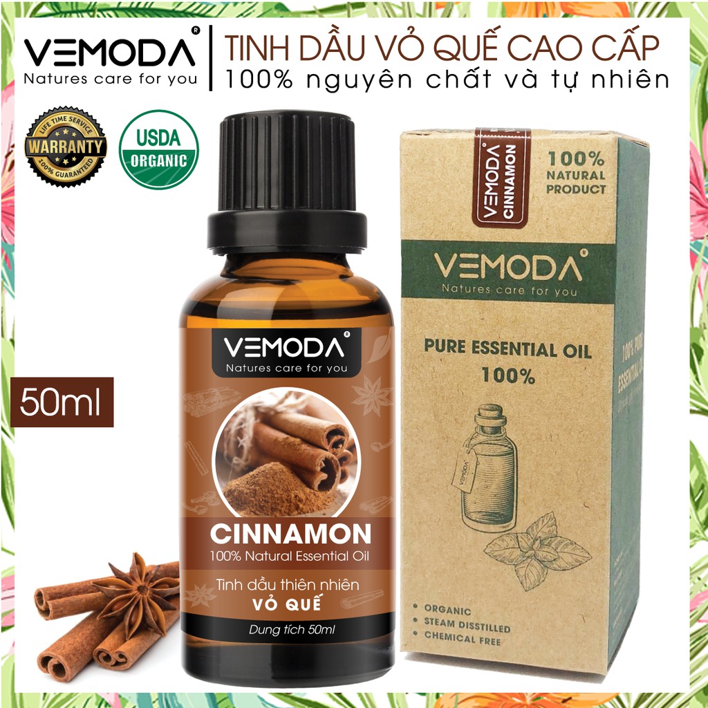 Tinh dầu Vỏ quế cao cấp VEMODA 50ML kháng khuẩn, khử mùi, tinh dầu xông phòng, giữ ấm, thơm phòng, thư giãn
