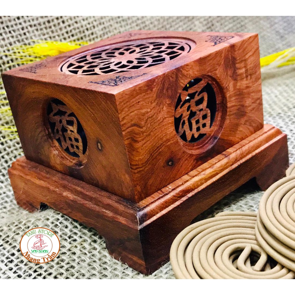 HỘP XÔNG NHANG TRẦM MẪU VUÔNG LỚN BẰNG GỖ HƯƠNG- SANG TRỌNG,  AN TOÀN KHI SỬ DỤNG- TANU STORE