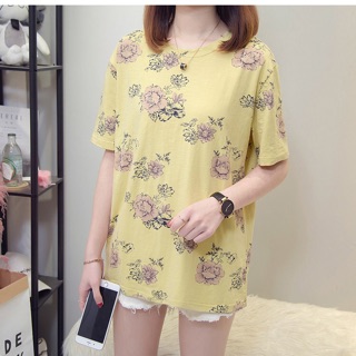 Áo thun vàng big size in hoa nâu size lớn 75-95kg