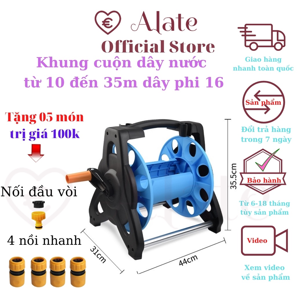 Khung Cuộn Dây Nước Garden Hose Reel, Rulo Cuốn Được 35M Dây Phi 14, Có Thiết Kế Gắn Vòi Tưới Tiện Lợi