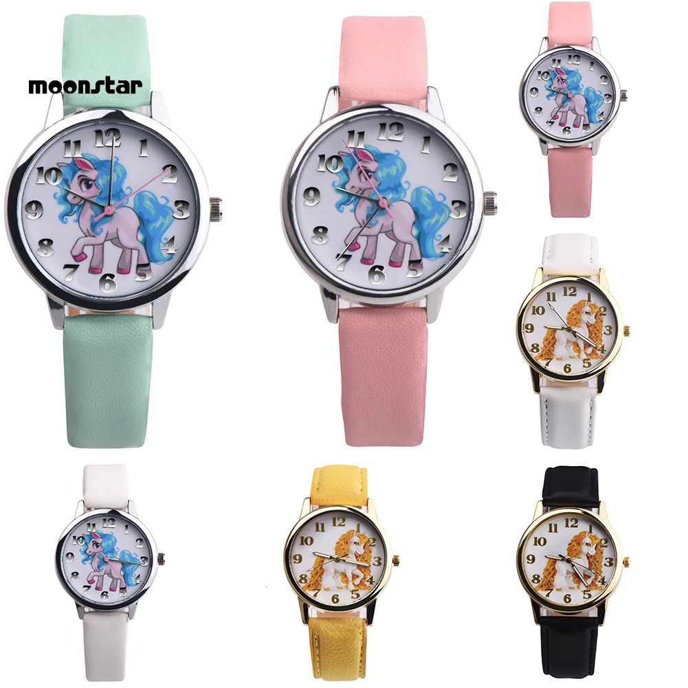 Đồng hồ nữ dây da mặt hình ngựa một sừng dễ thương