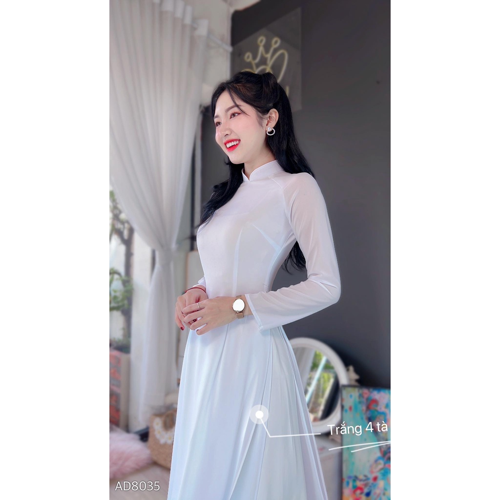 Áo dài trắng học sinh vải chiffon 4 tà chưa kèm quần CHUU AD8035