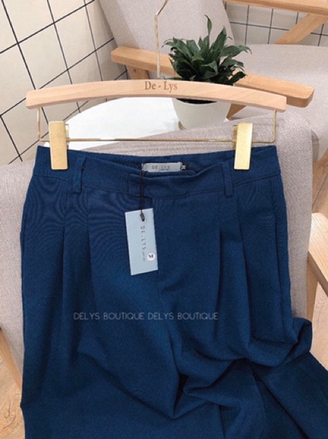 Quần ống rộng nữ lưng cao Delys quần suông nữ cạp cao màu xanh coban | BigBuy360 - bigbuy360.vn