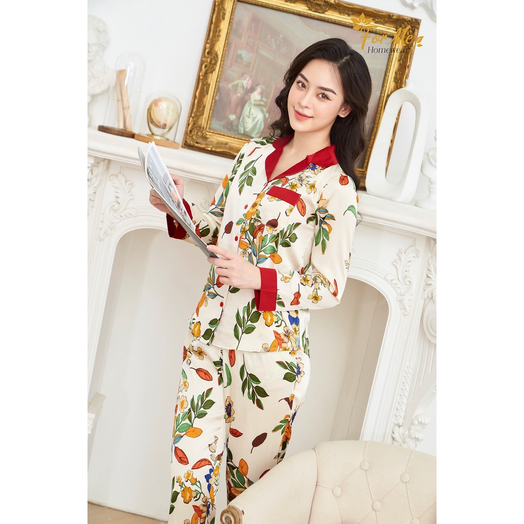 Bộ dài tay nhành lá phối chất Lụa giấy Luxury siêu mềm mịn forme thiết kế