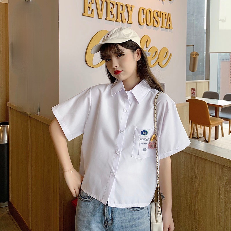 Mới Áo Sơ Mi Tay Ngắn Dáng Rộng Phong Cách Hàn Quốc Cho Nữ
