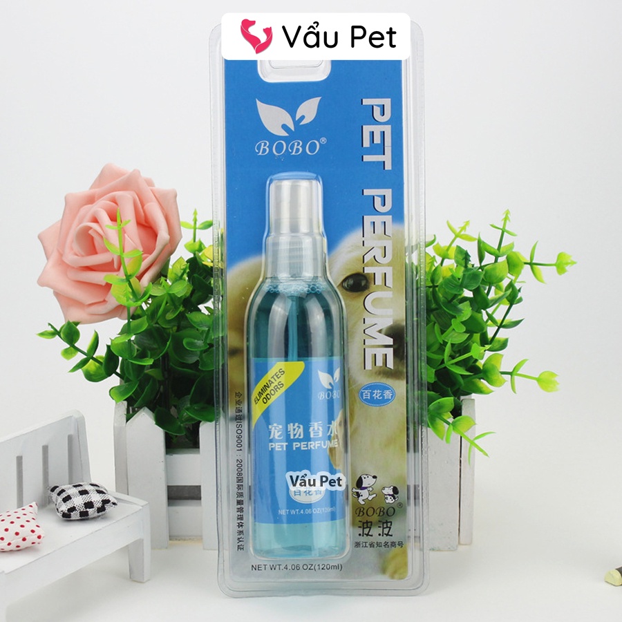 Nước hoa xịt khử mùi cho chó mèo Bobo 120ml - Xịt khử mùi cho chó mèo thú cưng Vẩu Pet Shop
