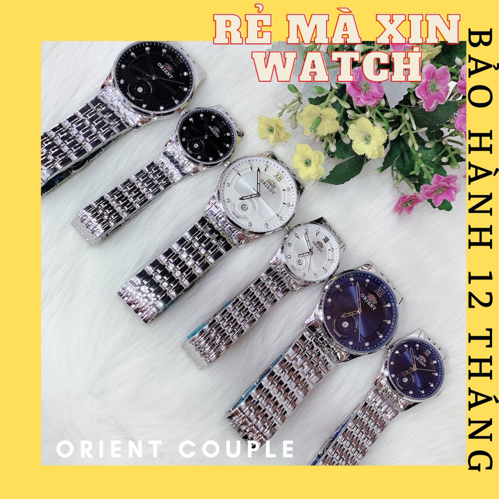 ĐỒNG HỒ CẶP ĐÔI NAM NỮ ORIENT DÂY THÉP , MẶT ĐÍNH HẠT , SIZE 30,38MM