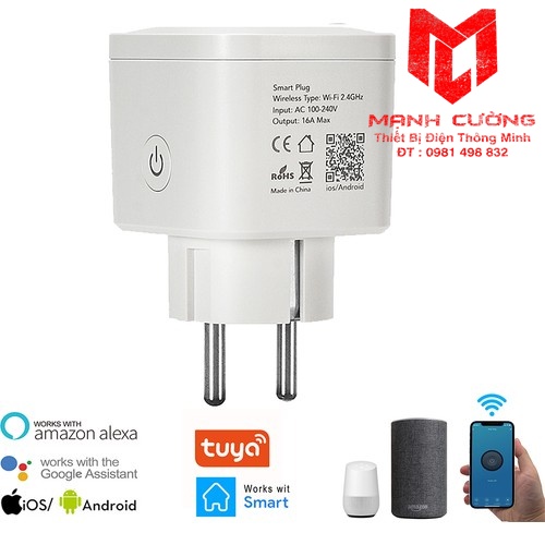 Ổ cắm wifi 16A/EU Tuya Smartlife Hẹn giờ thông minh - Đo điện năng tiêu thụ