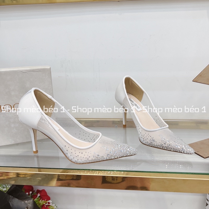 Giày cao gót jc lưới bạc tán đá gót nhọn fullbox