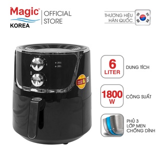 Nồi chiên không dầu Magic Korea A-801 Đen 6L cho gia đình 6-8 người,chiên nướng nguyên con gà 1.8kg - Hàng chính hãng
