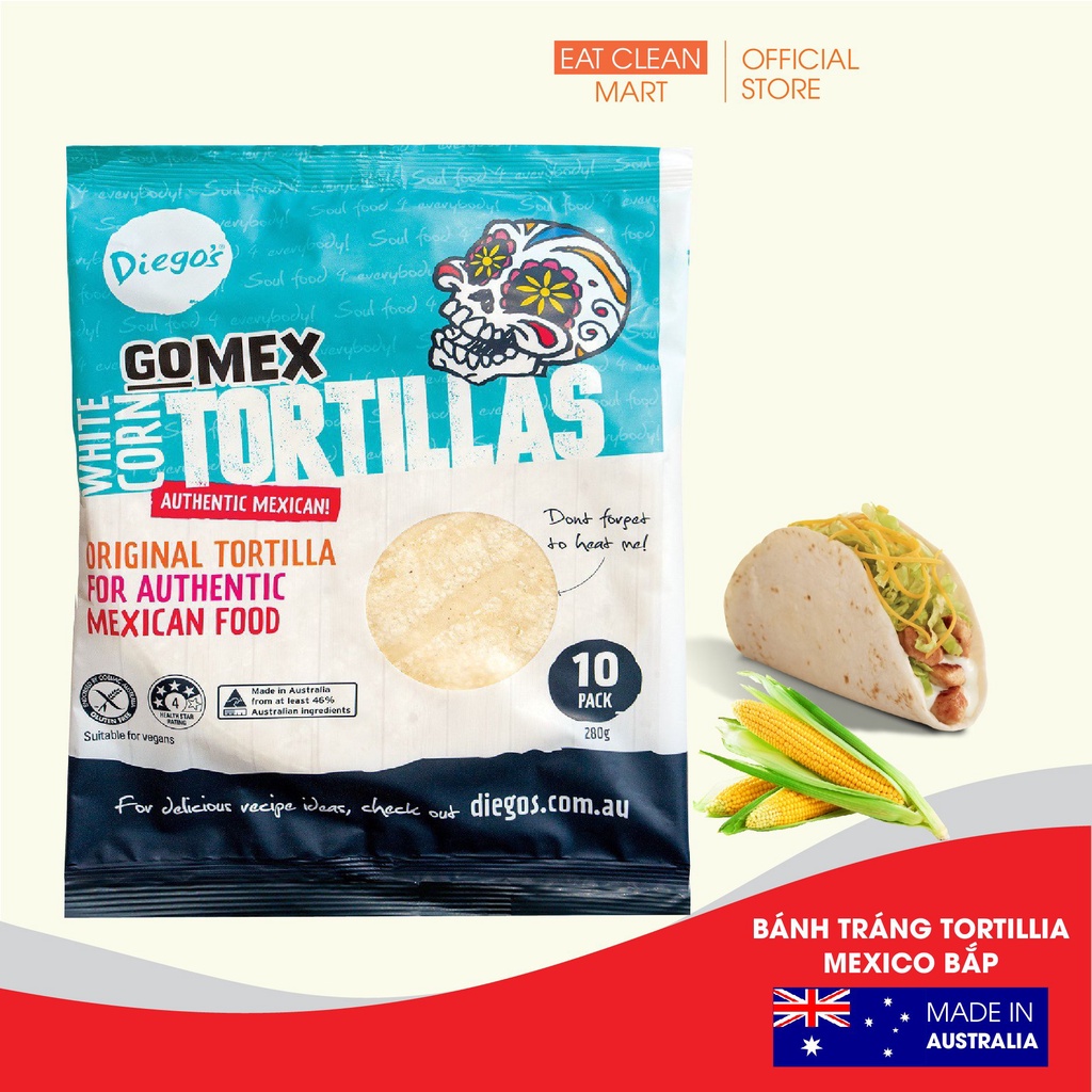 Vỏ Bánh Tortilla Mexico Bắp Không Gluten túi 280g 10 bánh Mexico Corn Tortillas Diego’s